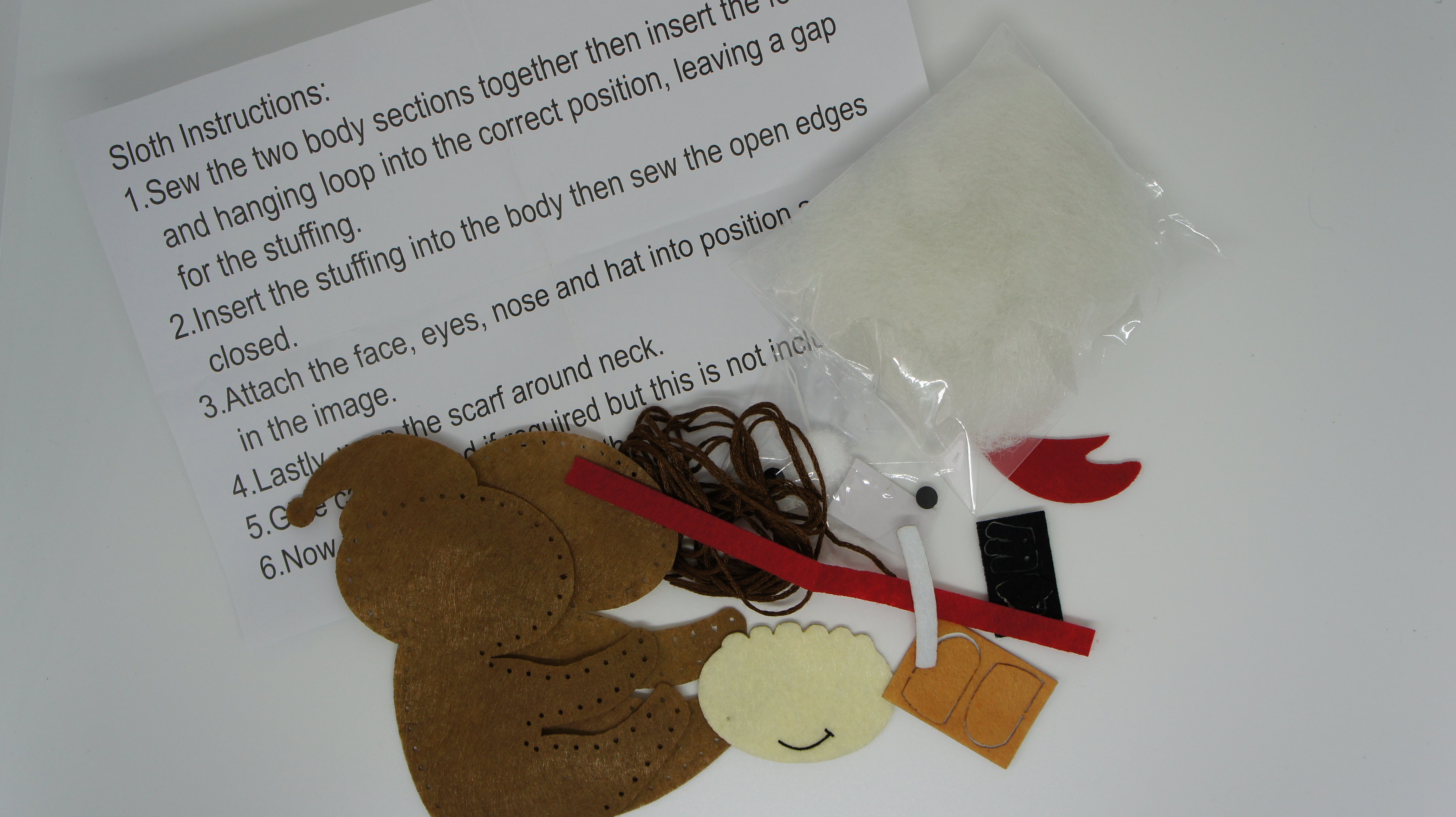 Christmas Sloth Decoration kit contents
