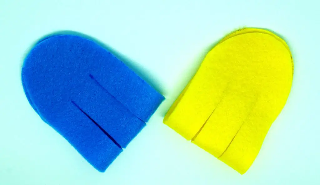 Blue and yellow felt pieces