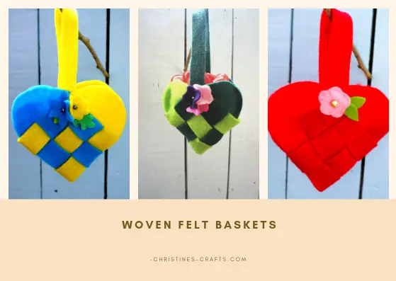 Completed woven felt baskets