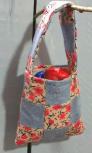 pink and blue patchwork gift bag