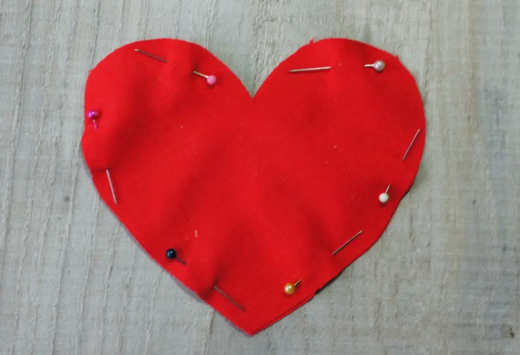 Heart pinned ready to sew