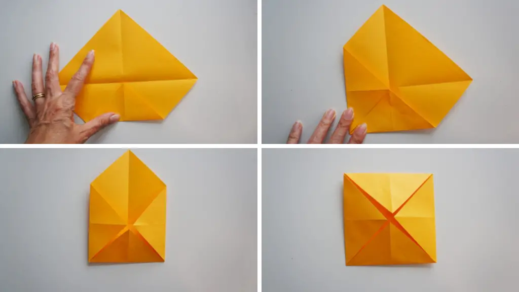 first folds of origami lotus flower
