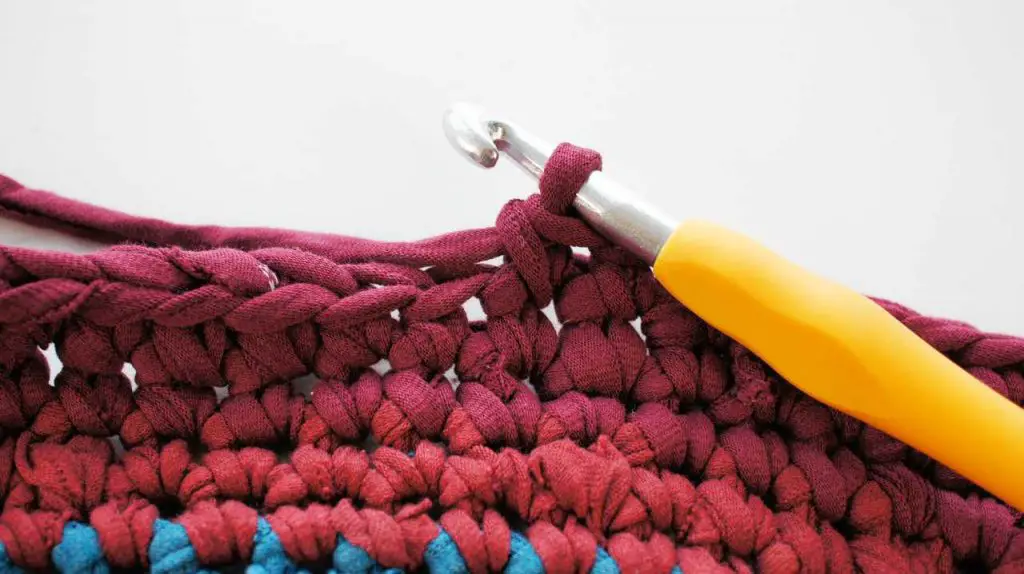 crochet rug close up on stitching