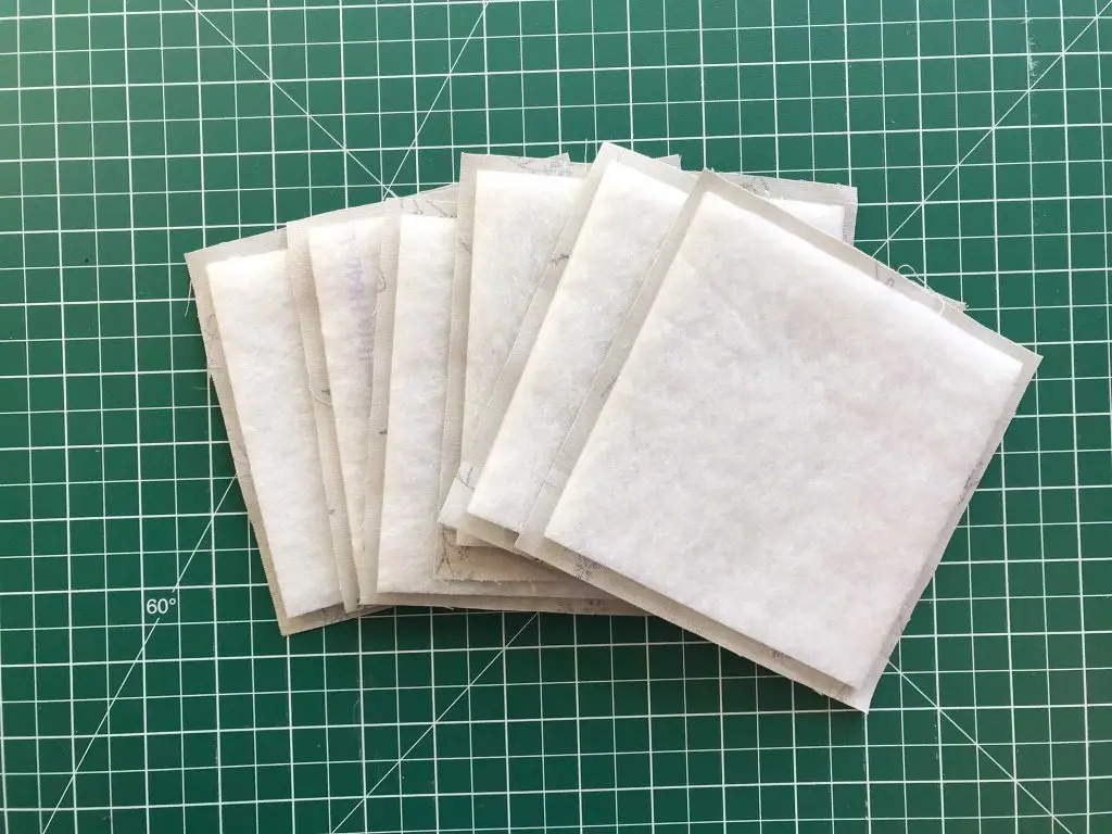 fusible fleece attached to fabric squares