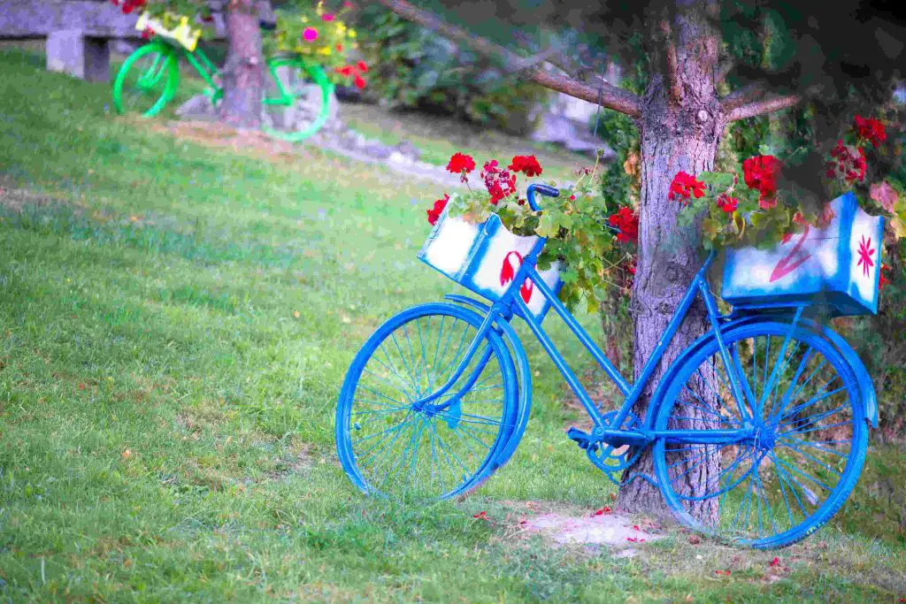 bike painted as a garden ornament