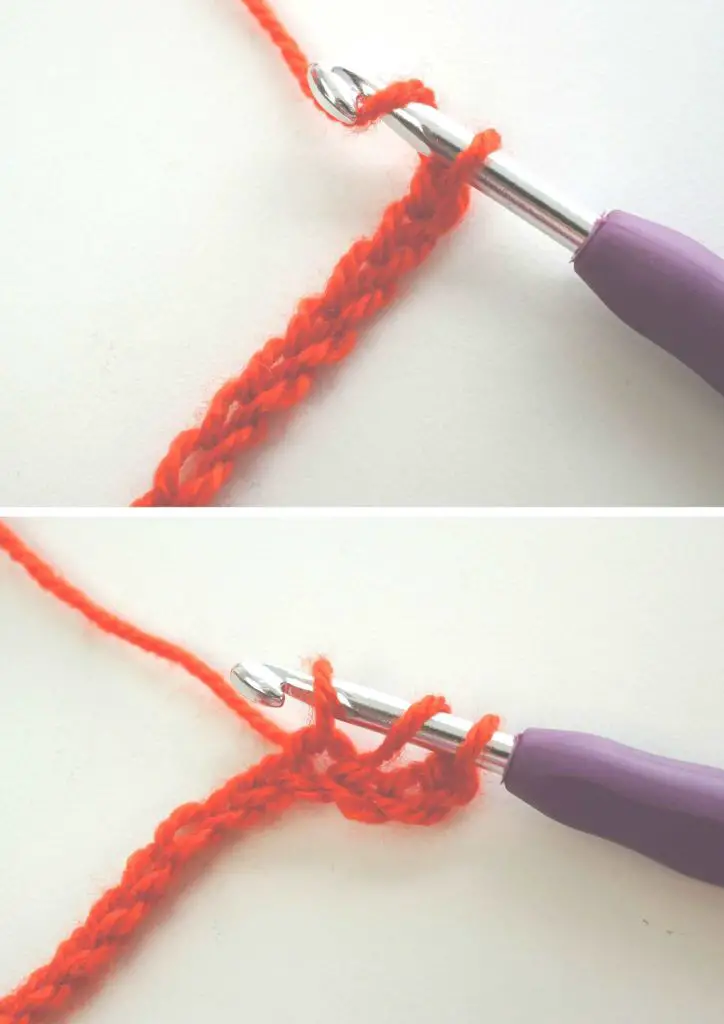 first steps of double crochet stitch