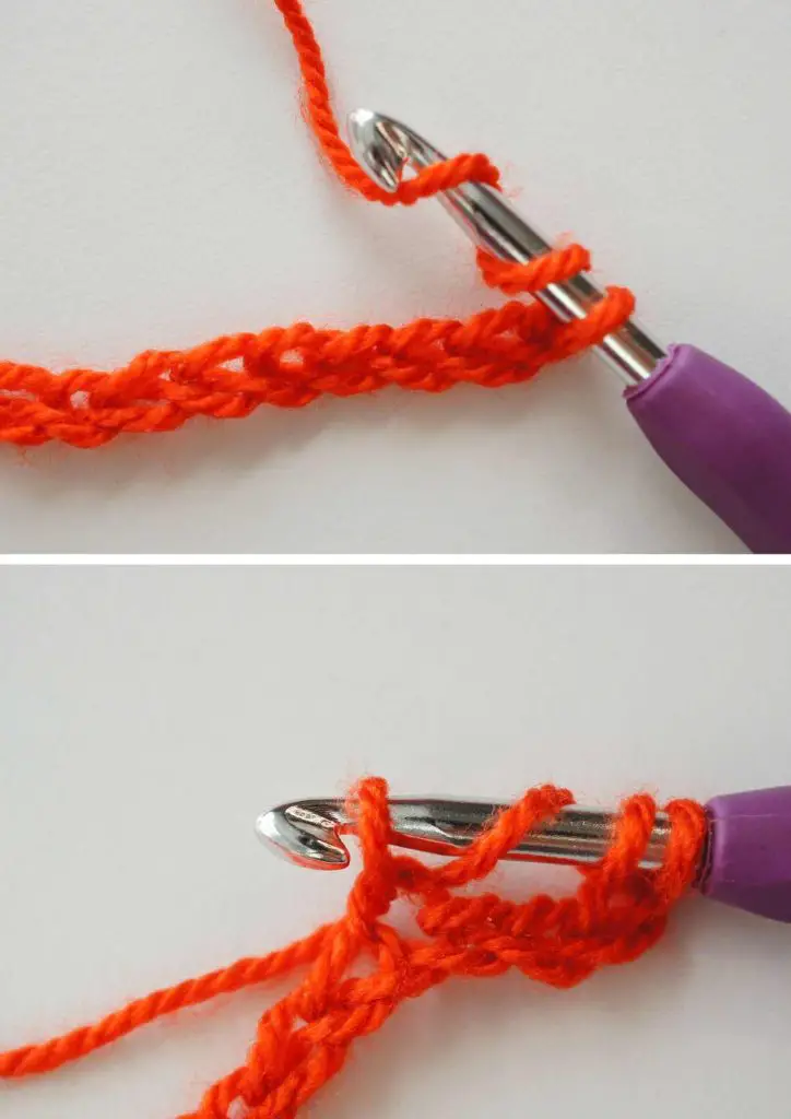 first steps of double treble crochet stitch 