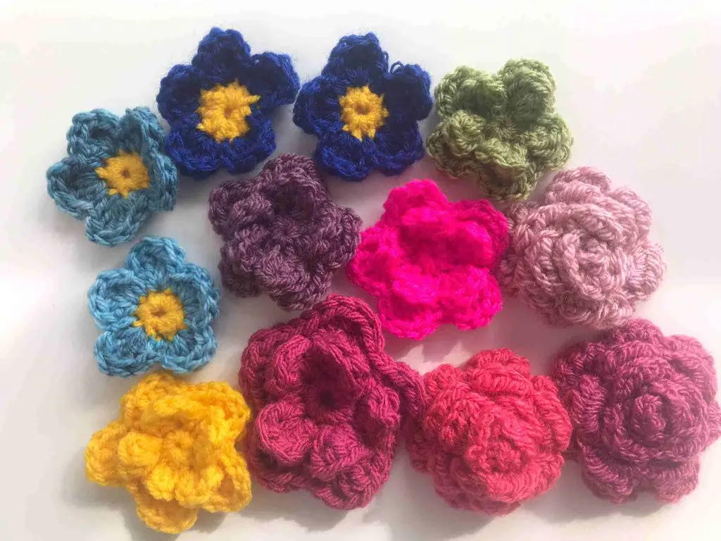 selection of crocheted flowers