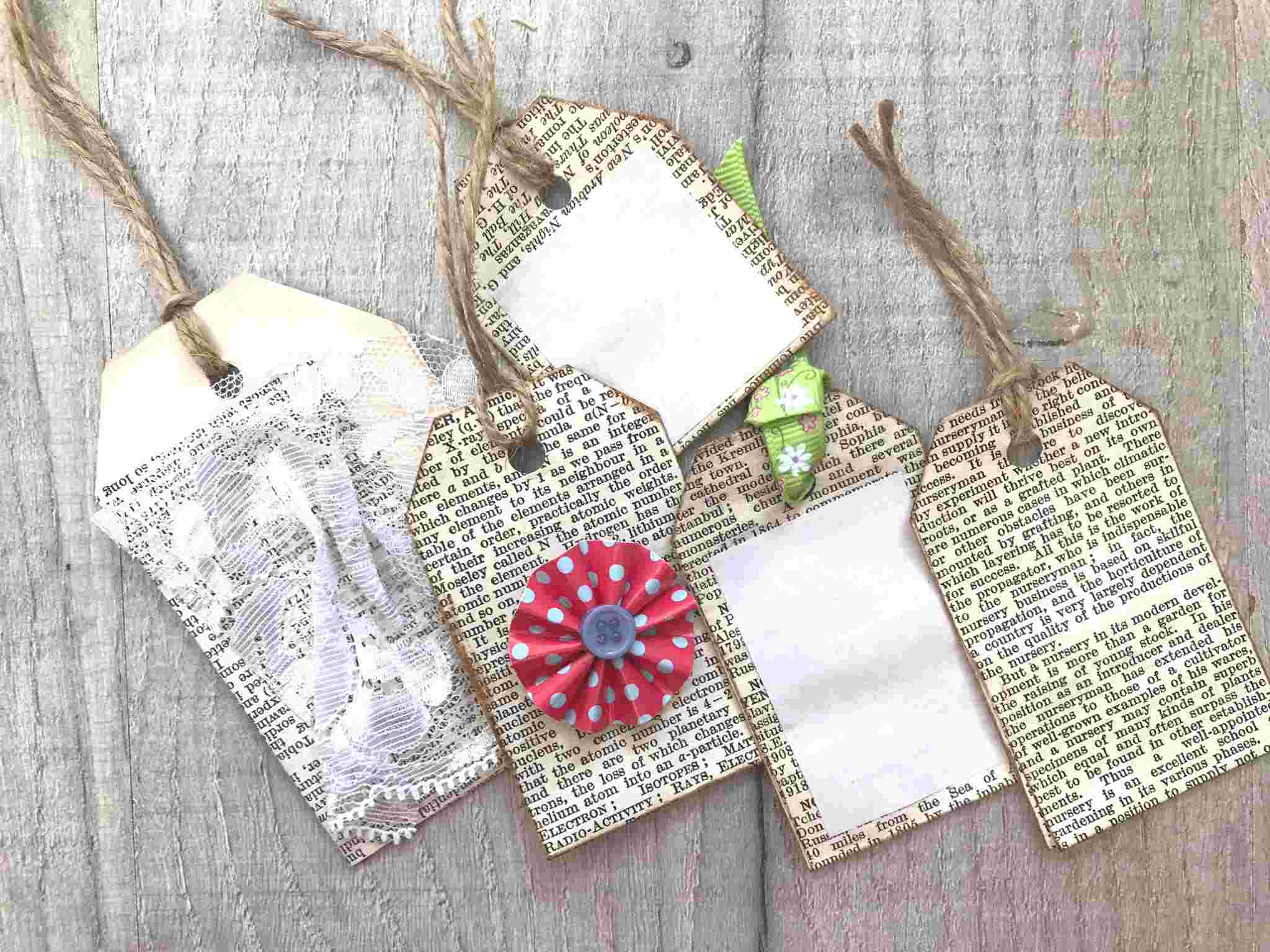 selection of book page gift tags