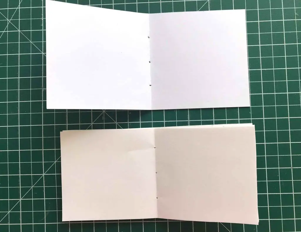 card and paper cut to size and pricked for notebook