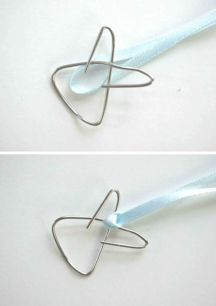 attaching ribbon to paperclip angels