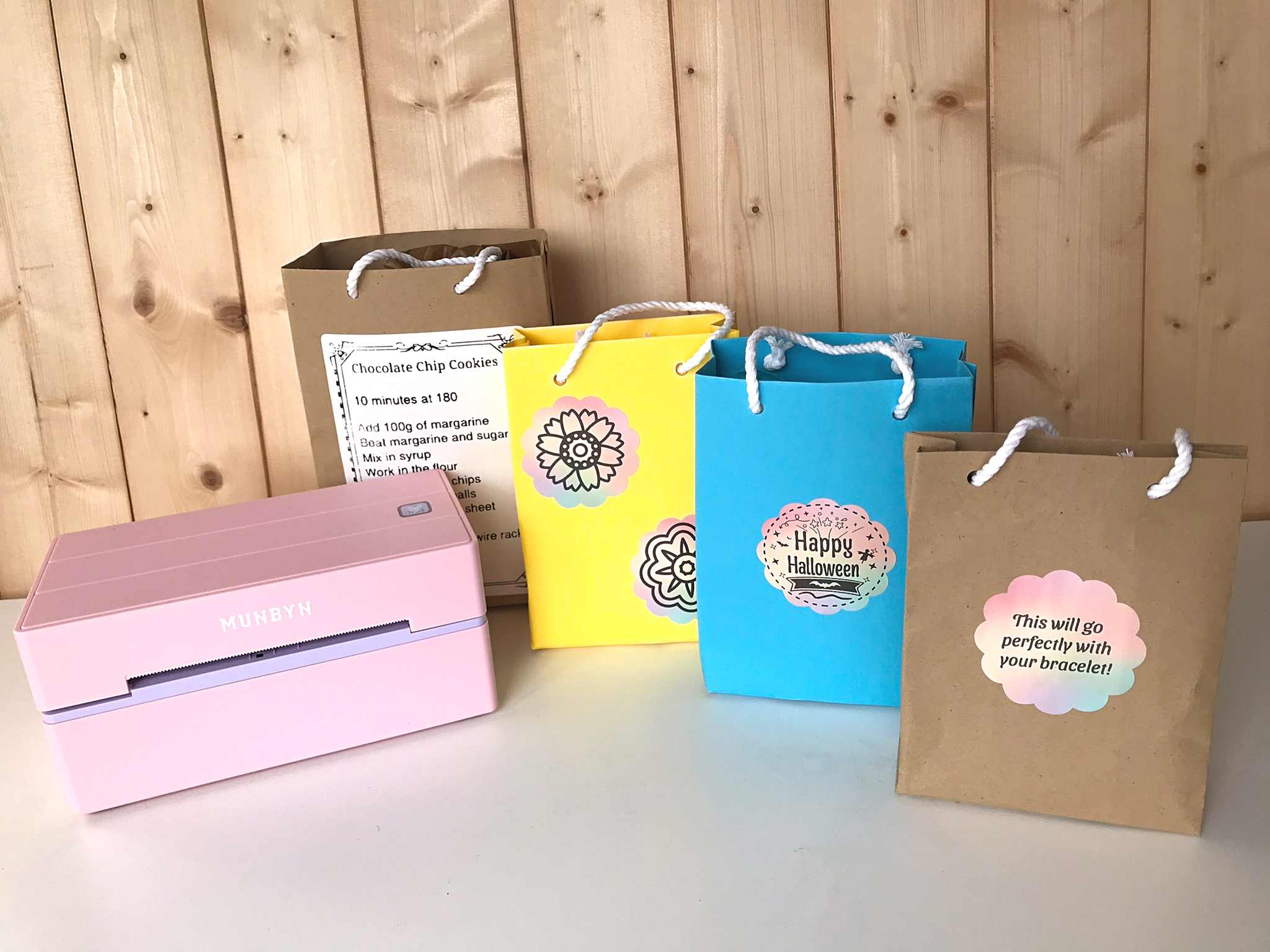 munbyn bluetooth label printer and diy gift bags