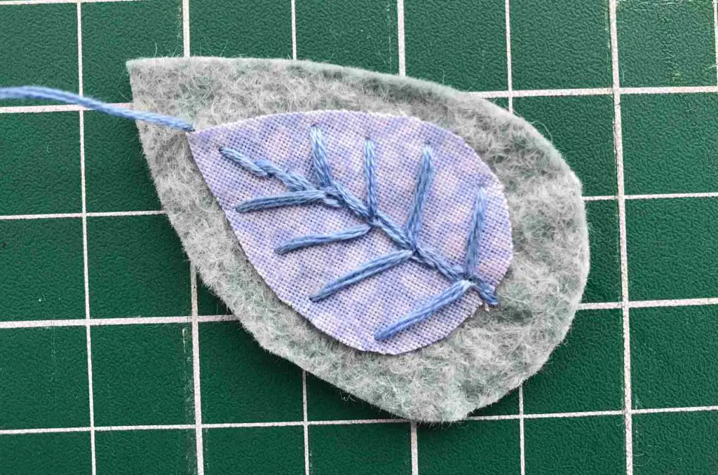 leaf stitches on brooch