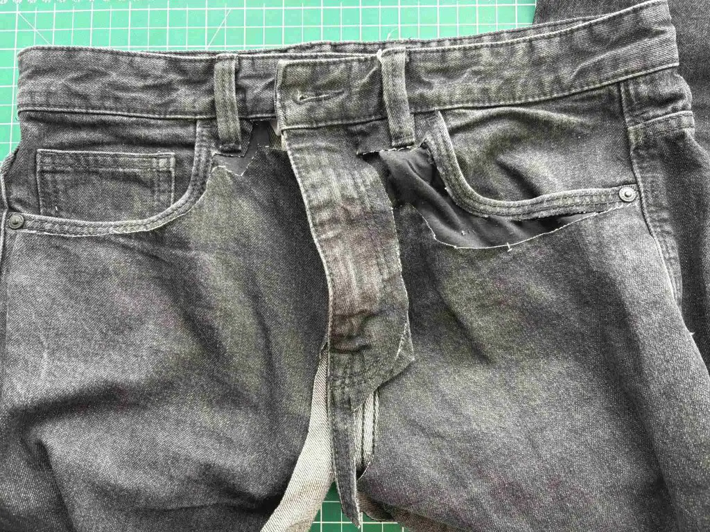 cutting front of jeans