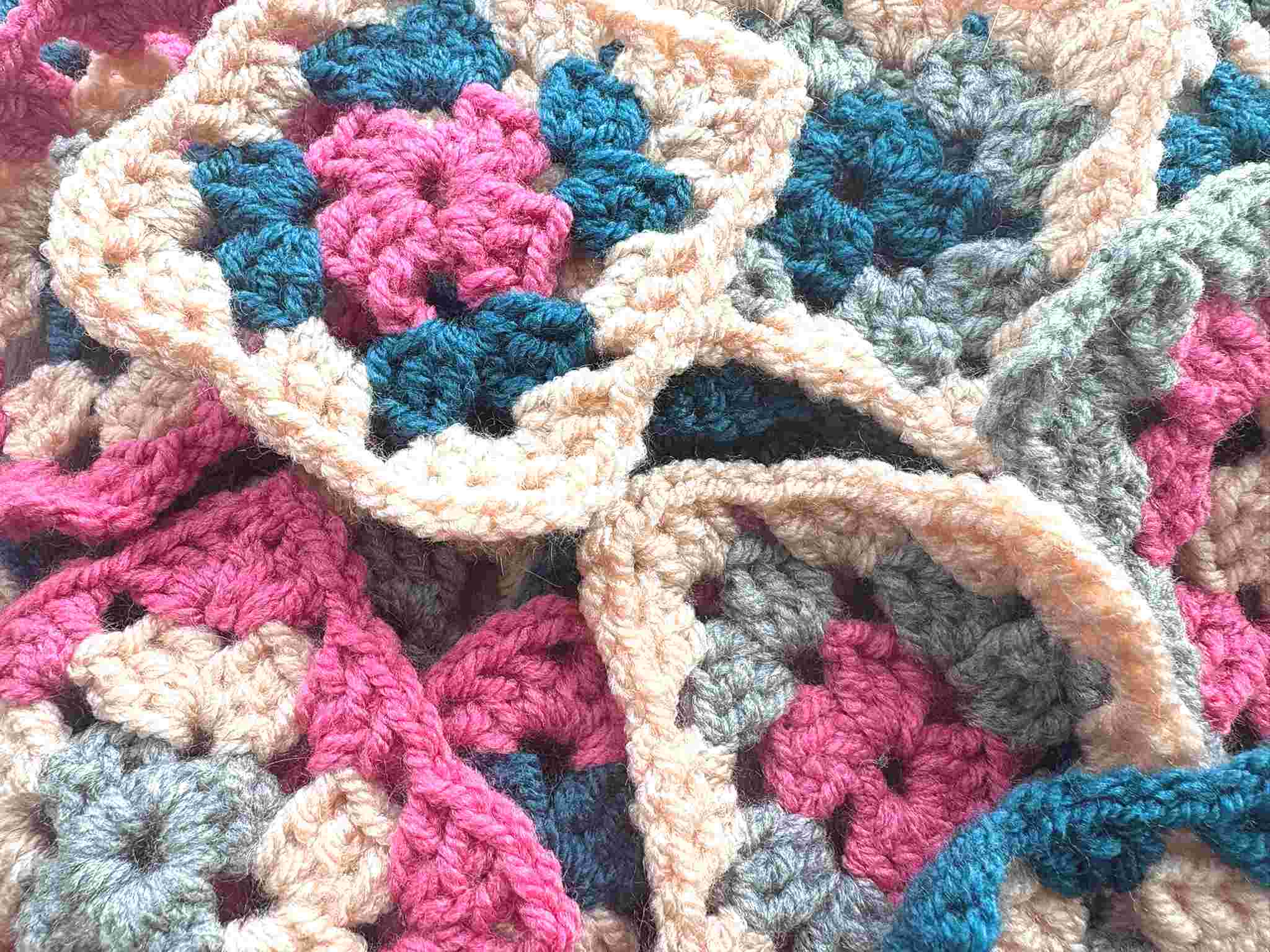 pink, blue and grey granny squares