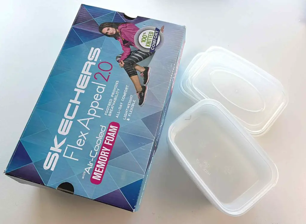 old shoebox and takeaway containers