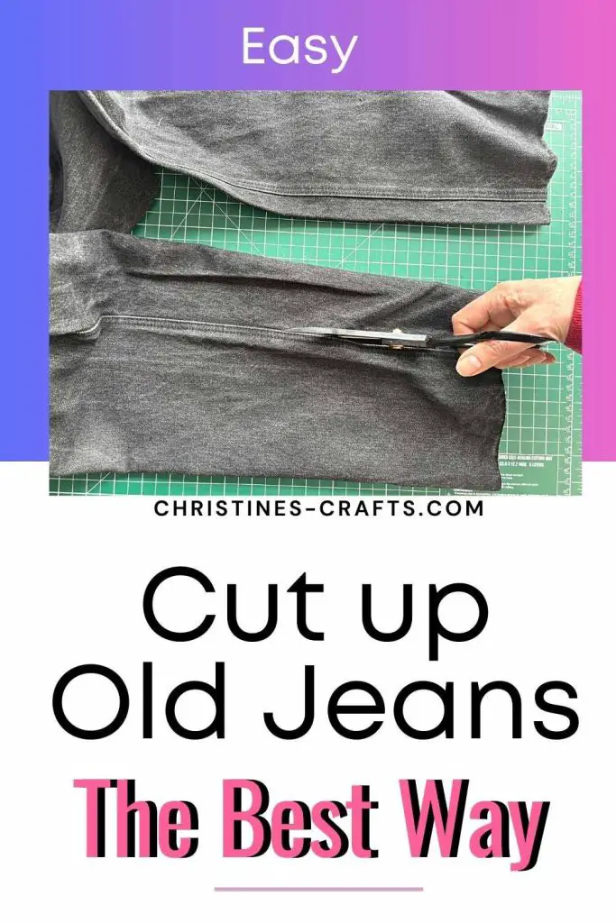 pinterest pin showing cutting up old jeans